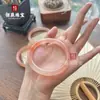Pulsera Rellena Flor de Durazno Natural Oro Rosa Jade de Seda Pulsera de Barra Redonda para Mujeres She Tai Cui Flor de Cerezo Rosa Pulsera de Barra Plana de Jade para Regalo
