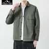 Nova Ferramenta de Primavera e Outono Camisa de Cor Sólida Manga Longa Casual Masculina Bolso de Casaco Jaqueta Retro Fashion