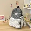 Mochila de Viaje Linda a Cuadros con Lunares y Ribete de Encaje Estilo Girly Mochila de Estudiante Estilo Dulce Japonés