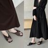 Zapatillas Pleated Lazy de Cuña de Piel de Cordero Súper Suaves y Fáciles de Poner Nuevo Tacón Bajo Punta Cuadrada Punta Abierta Zapatillas con Hebilla Metálica