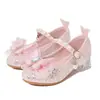 Sapatos de princesa borboleta para meninas de fronteira, coleção primavera/outono, saltos altos de cristal com lantejoulas para crianças, sapatos de festa para apresentações de meninas