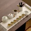 Conjunto de Chá Kung Fu Cerâmico Fabricado na Fábrica Ru Kiln de Yu Huang, Caixa de Presente de Luxo, Xícaras e Bule para Presentear, Utensílios Domésticos para Preparo de Chá