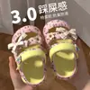 2026 Novo Verão Laço Estampa Floral Sandálias de Madeira para Meninas Solado Macio Antiderrapante Infantil Dupla Utilização Sandálias Fechadas