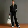 Conjunto de dos piezas de pantalones de punto de pierna ancha con media cremallera, estilo europeo y americano, nuevo, superventas transfronterizos de estación independiente de Amazon, ropa para mujer