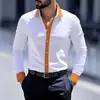 Camisa de Manga Larga Elástica con Bloques de Color para Hombre Casual de Negocios Camisa Antiplanchado Elástico en Cuatro Direcciones Top Cómodo