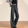 Otoño 2026 Nuevo Pantalones Casuales de Cachemira Pierna Recta Cintura Alta Diseño de Cordón Holgados Adelgazantes Caída Pantalones de Pierna Ancha Mujer