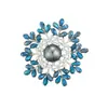 Broche Floco de Neve de Cristal Azul de Luxo Leve e de Alta Qualidade, Liga de Cobre Microincrustada com Zircônio, Pérola Cinza, Acessório de Roupa de Luxo Leve, Alfinete de Novo Estilo