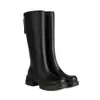 Botas Femininas de Cano Alto Tamanho 35-44, Bico Redondo, Pretas, Sola Grossa, Antiderrapante, Zíper Traseiro, Estilo Europeu e Americano, Botas Femininas de Salto Alto para Outono e Inverno