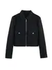 Chamarra corta con cremallera estilo europeo y americano para mujer, comercio exterior transfronterizo, ropa de trabajo con grandes bolsillos de parche, chamarra vintage de piel sintética para commuting