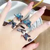 Anillo Abierto de Mariposa Gótica Oscura Esmaltado, Anillos de Pareja Punk de Nicho de Lujo Ligero de Gama Alta tipo Hada, Anillos para Mejores Amigas para Mujeres