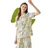 -65 Primavera/Verano 60 Piezas Algodón Modal Estampado Reactivo Pijama para Mujer Manga Corta Pantalón de Nueve Puntos Ropa de Casa Transpirable para Mujer