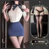 Conjunto de Falda Bodycon Estilo Puro Deseo de Lianxin Uniforme de Secretaria Lencería Sexy Medias de No Quitar Conjunto Profesional Conjunto Sexy para Mujeres
