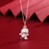 Colar Pingente de Boneca 3D de Desenho Animado em Prata Pura 999, Vários Estilos, Corrente Fina Bicolor Dourado e Prata Joia de Clavícula