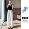 Pantalones de Lino Tencel Blancos para Mujer Verano Finos Protección Solar Pierna Ancha Rectos Seda de Hielo Algodón Lino Pantalones de Traje Casual Largos