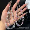 Cadena para Teléfono Móvil al por Mayor Aleación Amor Circonita Borla Cadena Colgante Acrílico Rosa Muñeca con Cuentas Correa para Funda de Teléfono Móvil