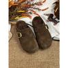 Sapatos Birkenstock Versáteis Casuais Preguiçosos Retrô para Mulheres 2025 Outono Novo Couro Genuíno One-Leg Solado Grosso Biqueira Meio Chinelos