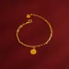 Nuevo Collar de Aleación de Cobre de Moda y Elegante Estilo Reina para Mujer, Colgante Redondo Pulsera Ajustable Doble Capa Mayoreo