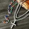 Colar Feminino Ajustável de Liga Estilo Étnico Retrô Pingente Redondo Cruz Contas de Pérola Acrílico