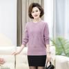 Suéter de Punto Holgado de Color Sólido con Cuello Redondo y Incrustaciones de Diamantes para Mujer de Mediana Edad y Mayor, Suéter de Moda Versátil