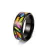 Anillo de Acero Inoxidable con Parche Estampado de Plumas Arcoíris Europeo y Americano Anillo Personalizado de Nicho Europeo y Americano