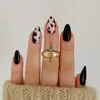 Unhas Usáveis Mais Vendidas na Europa e América Formato de Gota Estampa de Leopardo Preta e Marrom Cor Contrastante Adesivos para Unhas Populares no Comércio Exterior Arte de Unhas Produtos Acabados