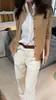 Top de punto patchwork de lino chic y elegante para mujer, camisa de otoño para ir al trabajo, corte slim, cuello alto