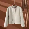 Abrigo de Cachemira Gris de Alta Calidad de Doble Cara Abrigo de Lana con Lazo Gris Top Corto de Lana Estilo Chanel para Mujeres Petites