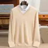 Suéter de cachemira para hombre de negocios, camiseta básica de manga larga con cuello en V para hombre, nuevo estilo otoño e invierno 2026, suéter cálido estilo old money