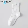 Calcetines de Algodón de Xinjiang para Mujer Primavera Otoño Estilo Japonés Florales Corazones Calcetines de Media Pantorrilla Puño Holgado Maternidad Calcetines Largos con Felpa Anti-olor para Mujer