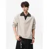 Sudadera con capucha Patchwork Estampado de Leopardo en Solapa para Hombre Otoño Holgada Talla Grande Top Engordante Travieso Fresco Falso Dos Piezas Juventud Marca de Moda