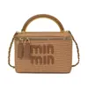 Bolso Cubo de Moda Transfronterizo para Mujer, Bolso de Hombro Cruzado de Playa Tejido de Paja Estilo Bambú, Serie Miu