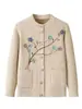 Roupas para mãe de meia-idade e idosa, estação outono e inverno, tricô feminino solto, quente, camada base, blusa, cardigã, bordado, peça externa espessa
