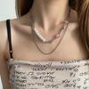 Collar de doble capa con perlas y costuras de bola rosa para mujer, estilo Y2K, accesorios de alta gama, estilo dulce y moderno, cadena de clavícula ligera y lujosa.