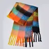 Novo Cachecol Xadrez Arco-Íris Outono e Inverno Moda Fio Loop Engrossado Quente Xadrez Franja Longo Estilo Casal