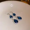 Pendientes Irregulares en Forma de Abanico Plegado Geométrico Azul Aguja de Plata Pendientes de Lujo Ligero de Gama Alta Pendientes de Moda de Nicho Venta al por Mayor