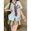 Uniforme JK Estilo Japonés Estilo Universitario Holgado Combinable Chic Camisa Rayada Camisa de Manga Corta Verano Nuevo Top para Mujer