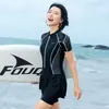 Traje de baño deportivo para mujer talla grande traje de buceo manga corta falda una pieza cremallera Baño termal traje de baño talla grande comercio exterior Mayoreo