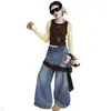 Jeans Jeans com Renda Franzida Faca Torta para Meninas Primavera e Outono 2026 Novo Conjunto Infantil Falso de Duas Peças: Blusa e Jeans
