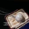 Collar con gemas de flor de perla Mabei y cuentas de Tahití de aguas profundas, anillo y pendientes de circón con flor