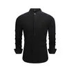 Camisa de hombre estilo chino con cuello mao y tapeta oculta, camisa de manga larga con textura de lino, ropa suelta y casual para hombre al por mayor