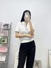 Suéter de manga corta con cuello tipo polo y contraste de lyocell para mujer, ropa de verano 2024