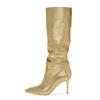 Yingmeier 2022 inverno feminino bico fino couro artificial simples feminino botas de couro manga moda botas salto feminino sapatos vendas diretas