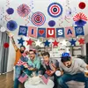 Amazon Decoração de Festa Temática Dia da Independência Americana Adereços Leques de Papel Descartáveis Bolas de Flores de Papel Bandeiras Guirlandas Faixas