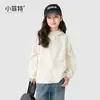 Jaqueta Infantil Little Fitter 26 Outono Nova Essencial para Uniforme Escolar Casual com Capuz e Zíper para Crianças Maiores