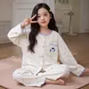 Pijama de Manga Larga de Algodón Puro para Niñas, Nuevo Estilo Primavera y Otoño, Cardigan con Solapa, Estilo Princesa, Ropa de Casa para Niña, Conjunto de Dos Piezas de Dibujos Animados