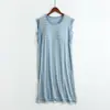 Manga de una pieza de modal para mujer, costura, rayas, cuello redondo, ropa para el hogar, exterior casual, camisón fino de verano para mujer