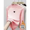 Camiseta Térmica de Forro Polar para Niñas con Estampado Lindo, Cuello Semi-Alto, Nueva Prenda para Otoño/Invierno 2026 para Niños Medianos y Mayores, Moderna
