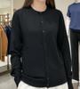 Cardigan de Tricô Yangzi Yarn 100% Lã Gola Redonda Manga Longa Jaqueta Simples Feminina Versátil Top Casual Cardigan para Ar Condicionado