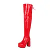 Elegantes Botas de Charol para Mujer Europeas y Americanas, Botas de Plataforma Gruesa de Tacón Alto para Discoteca, Botas Altas Hasta la Rodilla, Botas de Jinete, Botas para Pole Dance