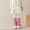 Zapatos Shang Mian Calentadores de Pierna de Algodón para Niños Otoño Invierno Calientes Engrosados Calcetines Afelpados Estilo Coreano Ins Color Sólido Raya Vertical Tejido de Punto Trenzado Ropa Interior Leggings